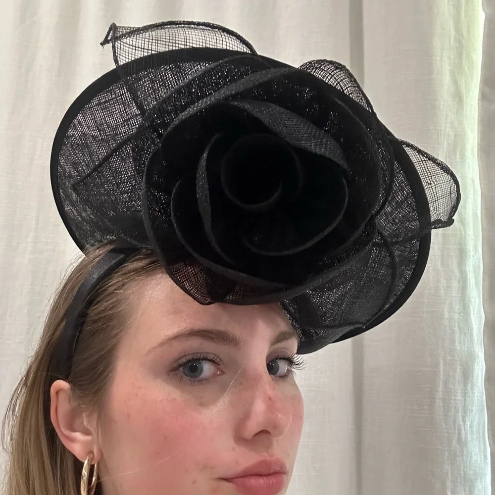 St Julian Black Kentucky Derby headband hat woven with flowers